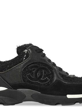 CHANEL Black Wool & Leather CC Logo Women's Sneaker